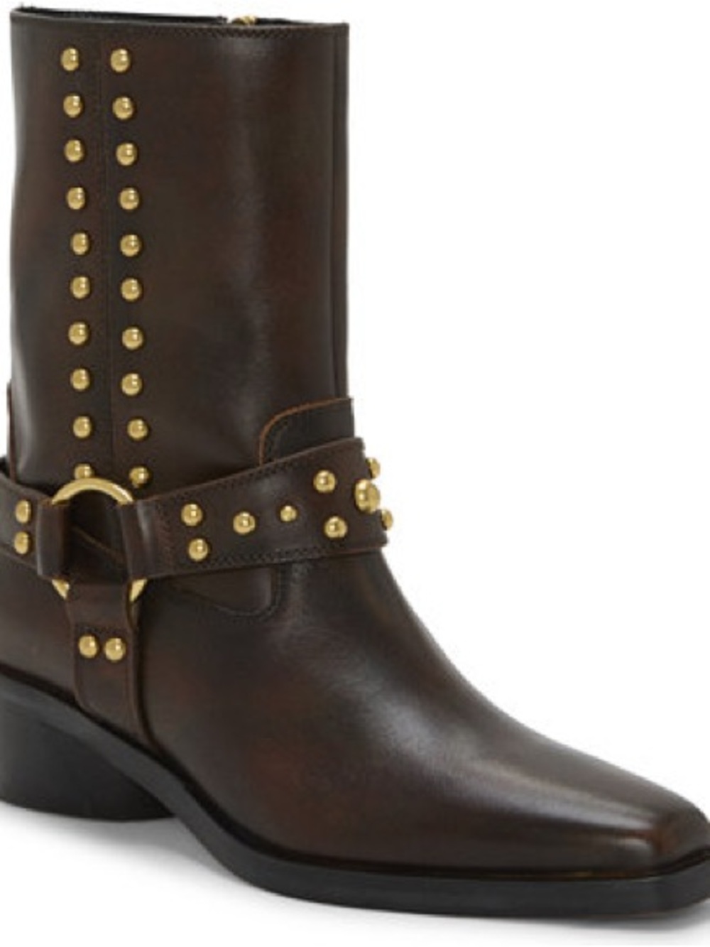 Vince Camuto Dark Brown Leather Studded Harness Ankle Boot